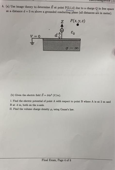 Solved 4. (a) Use image theory to determine E at point | Chegg.com