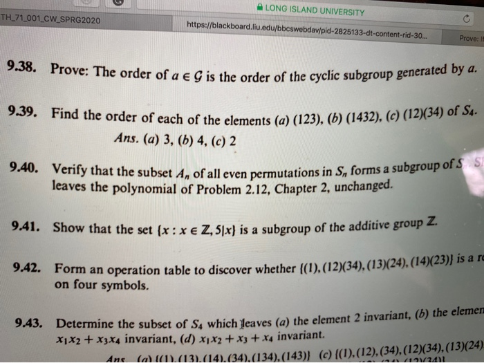 Solved LONG ISLAND UNIVERSITY TH_71_001_CW_SPRG2020