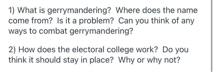 gerrymandering reading and questions homework