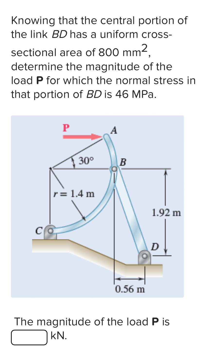 Solved Knowing that the central portion of the link BD ﻿has | Chegg.com