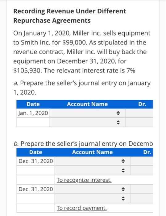 Solved Recording Revenue Under Different Repurchase | Chegg.com