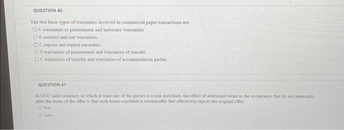 Solved The two basic types of warranties involved in | Chegg.com