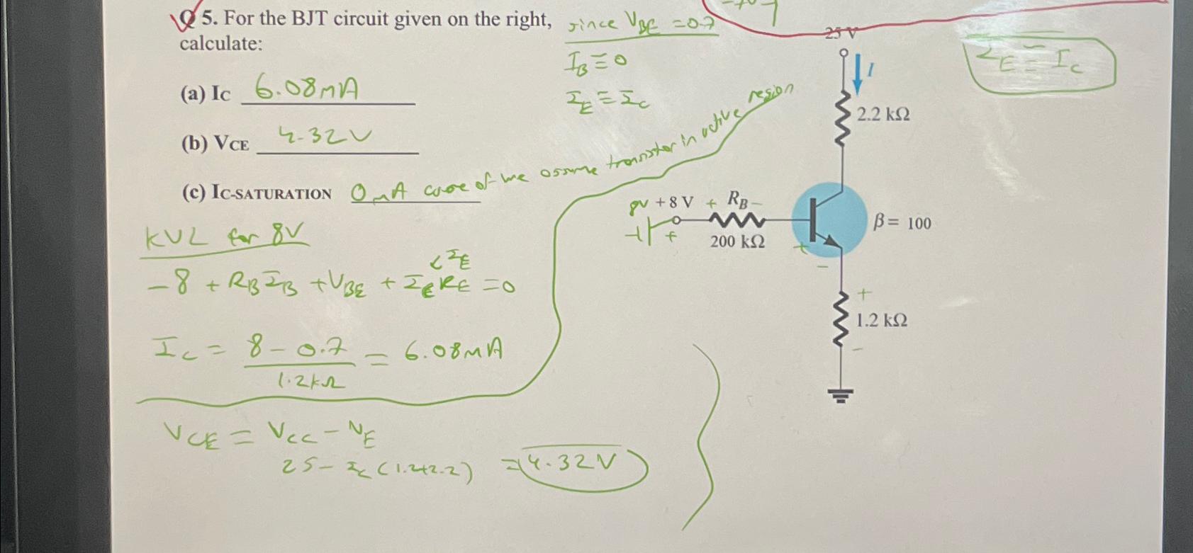 Solved For the BJT circuit given on the right, calculate:(a) | Chegg.com