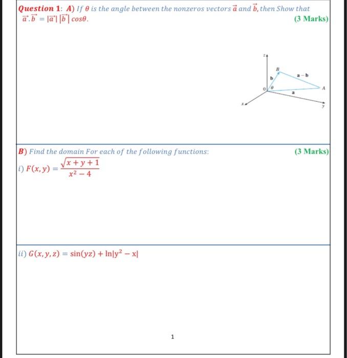 Solved Question 1 A If 0 Is The Angle Between The Nonze Chegg Com