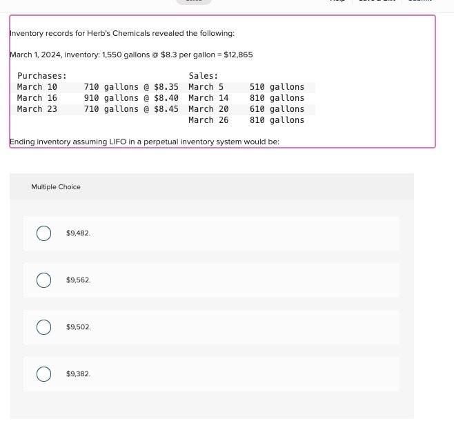 Solved Inventory records for Herb's Chemicals revealed the