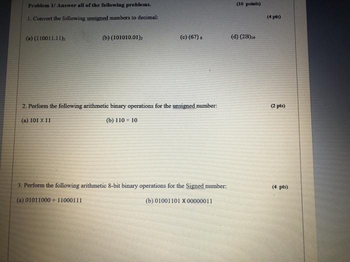 Solved Problem 1/ Answer all of the following problems. (10 | Chegg.com