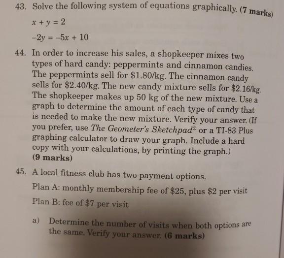 Solved 43 Solve The Following System Of Equations Chegg Com