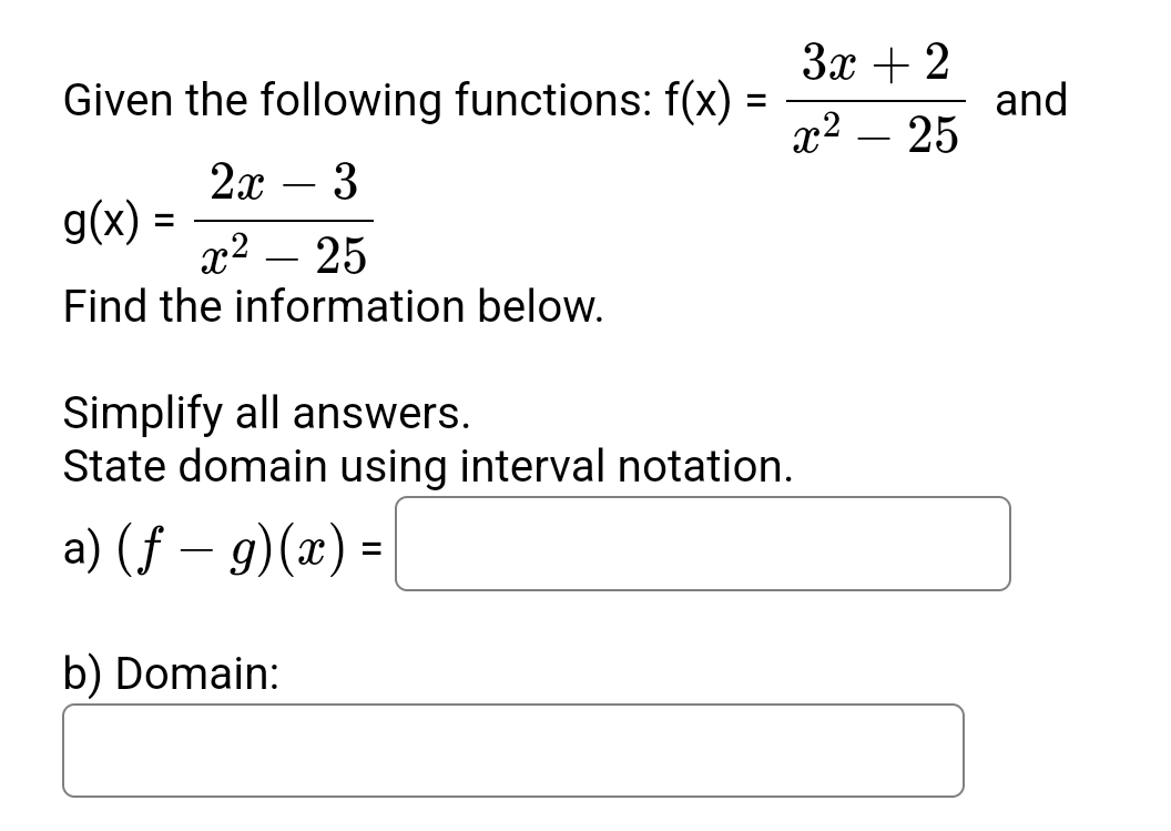 Solved Given The Following Functions F X 3x 2x2 25 ﻿and