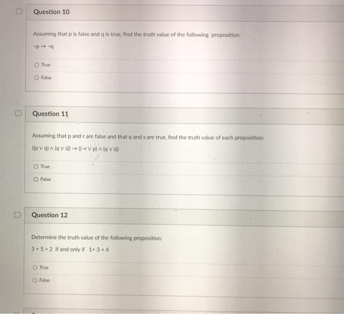 Solved D Question 10 Assuming that p is false and q is true, | Chegg.com