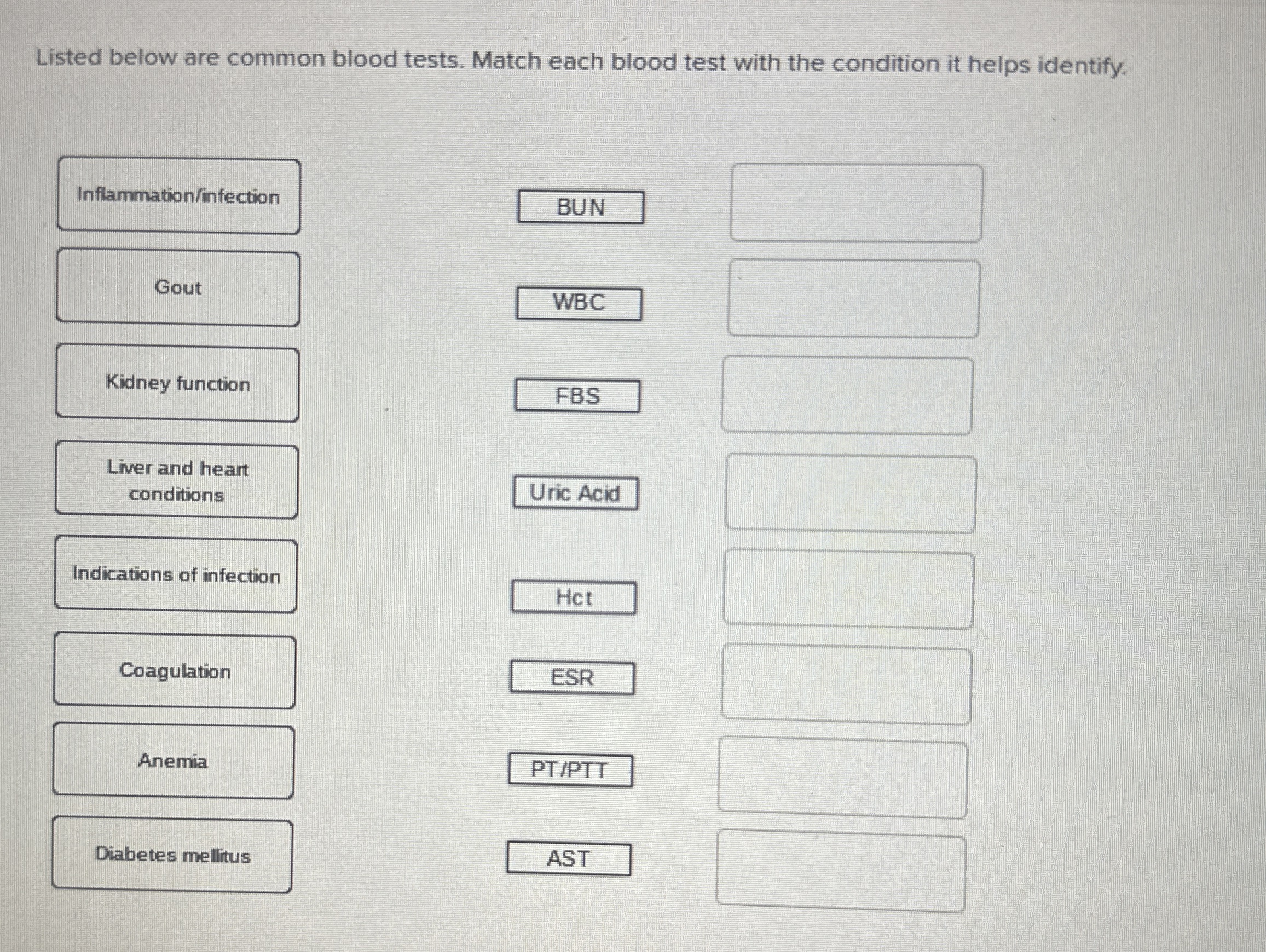 Solved Listed below are common blood tests. Match each blood