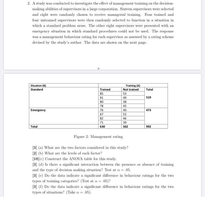 Solved 2. A study was conducted to investigate the effect of | Chegg.com