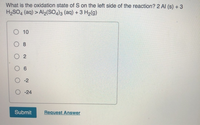 Solved What Is The Oxidation State Of S On The Left Side