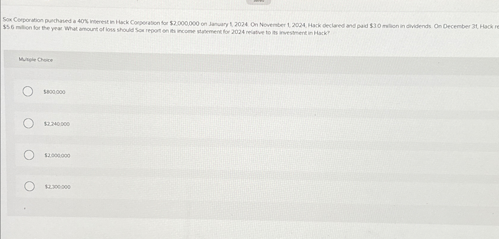 Solved Sox Corporation purchased a 40% ﻿interest in Hack | Chegg.com
