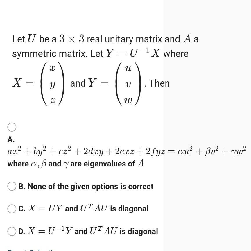 Solved Let U Be A 3 X 3 Real Unitary Matrix And A A Symme Chegg Com