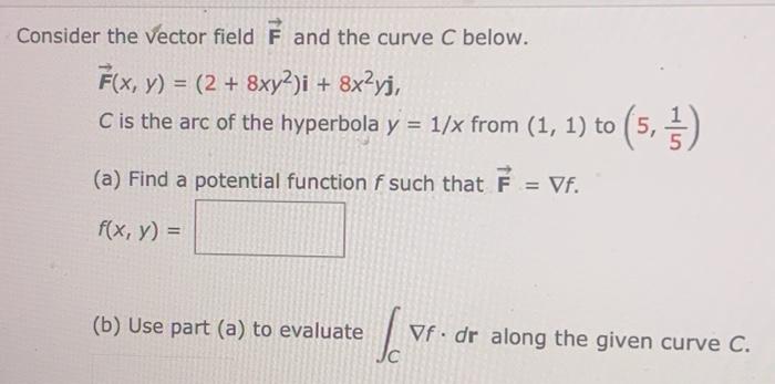 Solved Consider The Vector Field F And The Curve C Below 