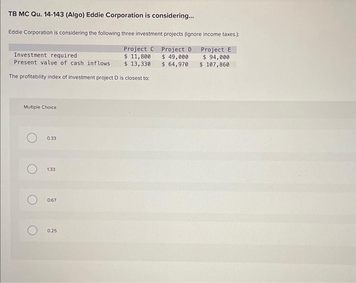 Solved Tb Mc Qu 14 143 Algo Eddie Corporation Is