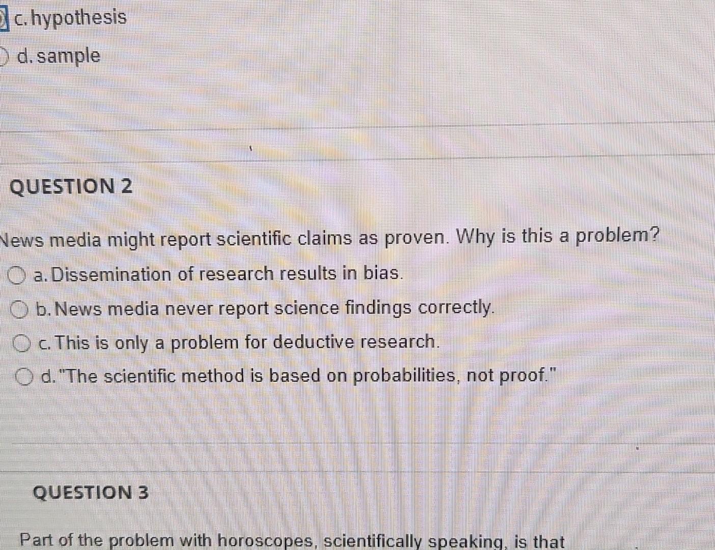 Which Factor Is Found In A Scientific Claim Solved c. hypothesis d. sample QUESTION 2 News media might | Chegg.com