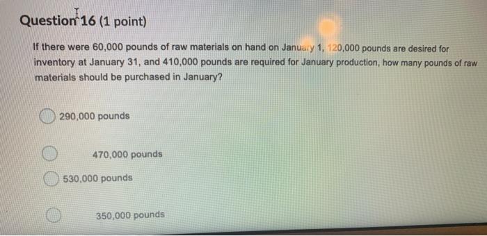 Solved Question 16 (1 point) If there were 60,000 pounds of 