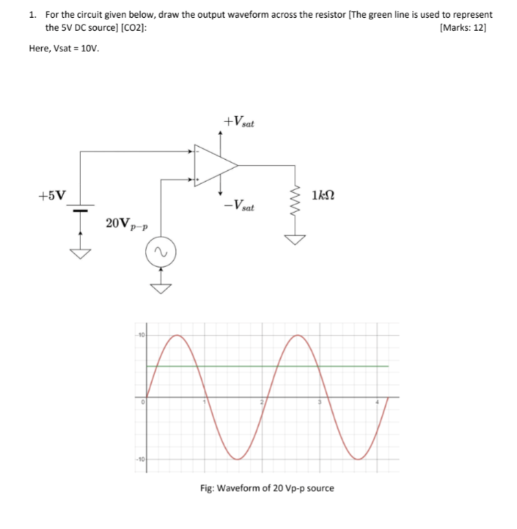 Solved For the circuit given below, draw the output waveform | Chegg.com