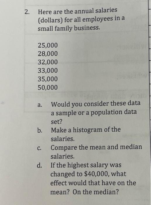 Solved 2 Here Are The Annual Salaries Dollars For All Chegg Com