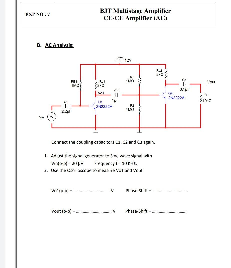 Solved B. AC Analysis Connect the coupling capacitors C1,