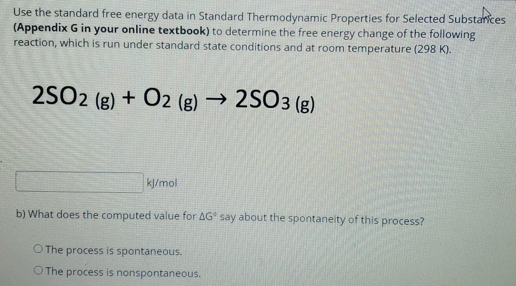 Solved Use the standard free energy data in Standard | Chegg.com