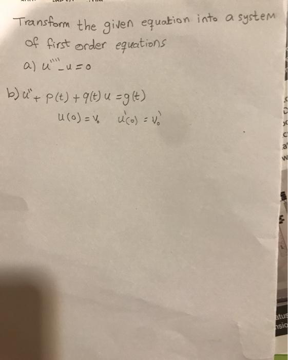 Solved Transform the given equation into a system of first | Chegg.com