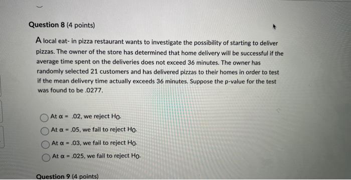 Solved A local eat- in pizza restaurant wants to investigate | Chegg.com