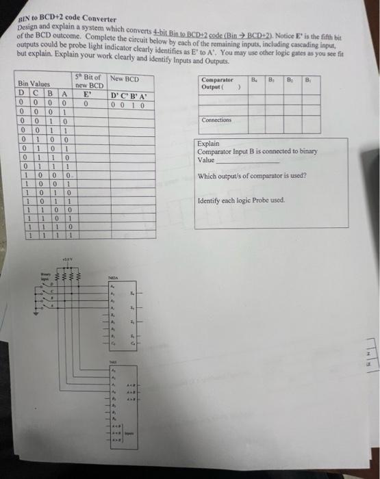 Solved BIN to BCD+2 code Converter Design and explain a | Chegg.com