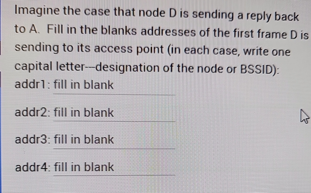 Solved Imagine the case that node D ﻿is sending a reply back | Chegg.com