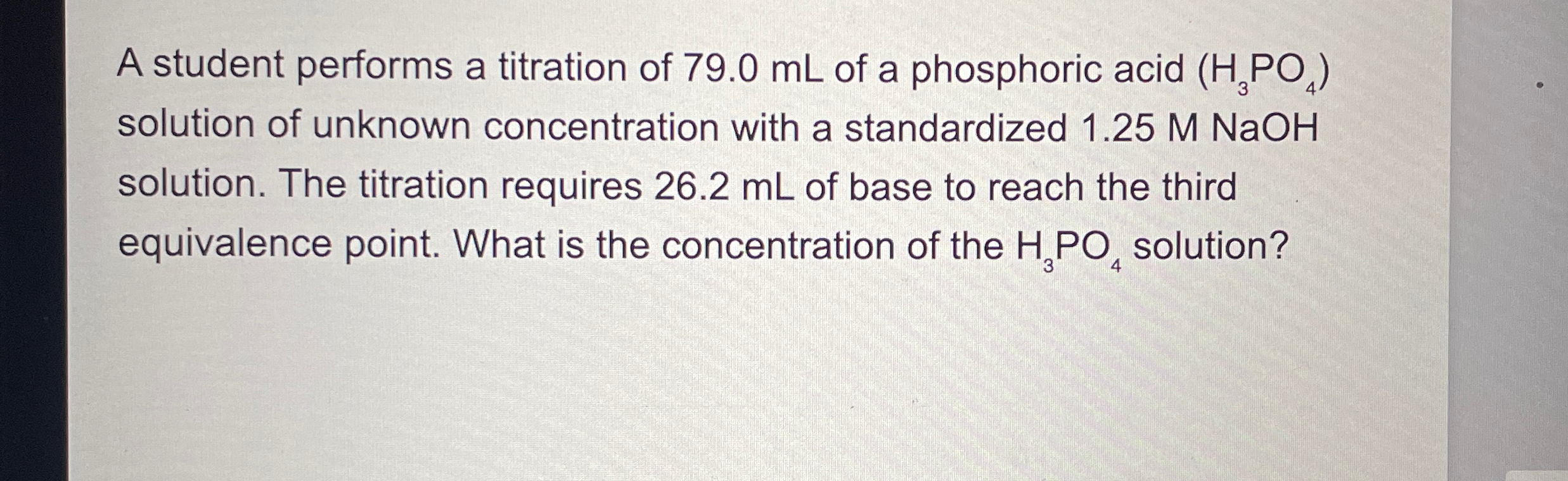 Solved A student performs a titration of 79.0mL ﻿of a | Chegg.com