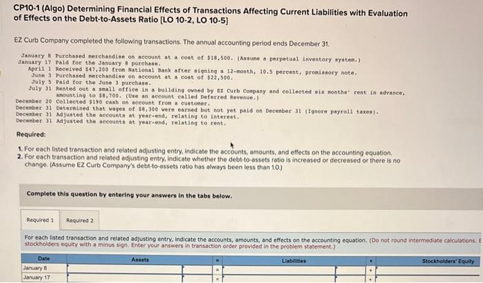 Solved CP10-1 (Algo) Determining Financial Effects of | Chegg.com