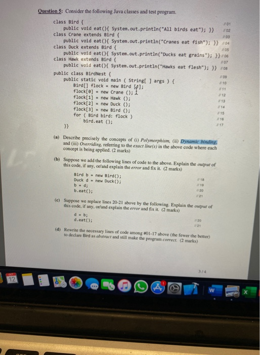 Solved Question 5: Consider the following Java classes and | Chegg.com