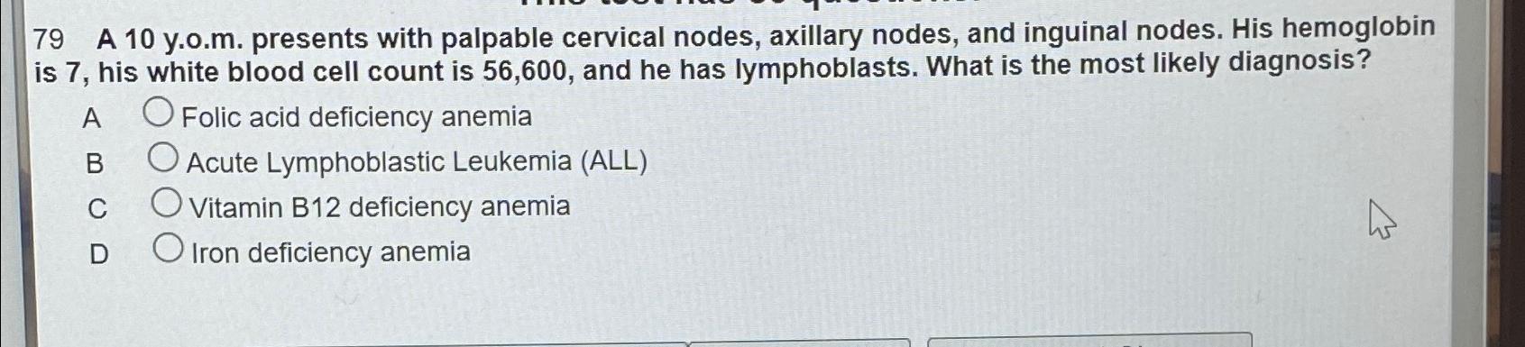 Solved A 10 ﻿y.o.m. ﻿presents with palpable cervical nodes, | Chegg.com