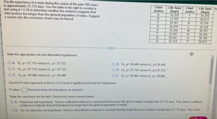 Solved The life expectancy of a male during the course of | Chegg.com