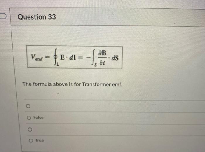 Solved Question 33 Ab Vemf Fe E Dl S Ds At The Formula Chegg Com