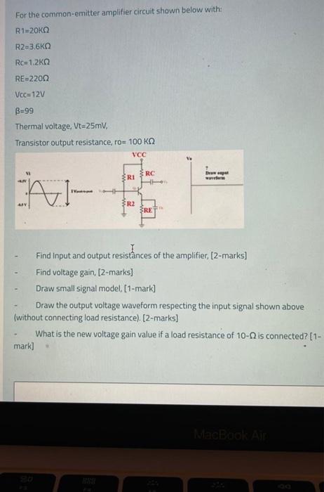 Solved For the common-emitter amplifier circuit shown below | Chegg.com