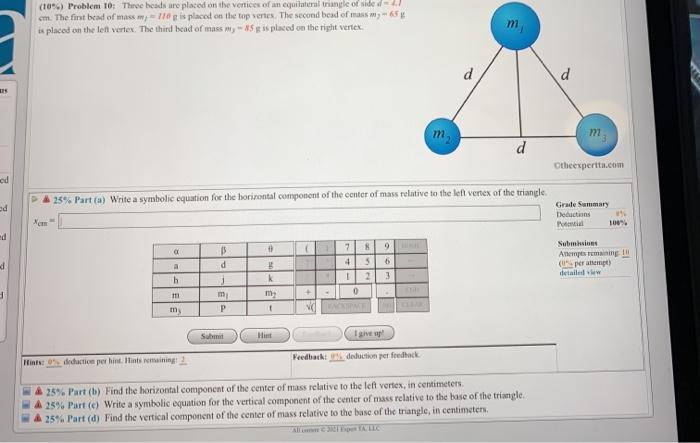 Solved (10%) Problem 10: Three boods are placed on the | Chegg.com