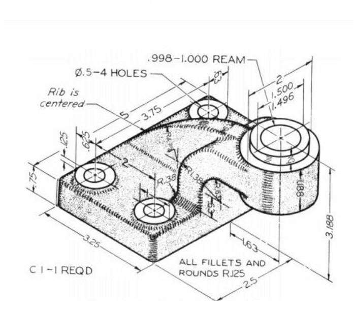 Solved -25 30 0.50 -.75 C BORE .38 DEEP do --1.25 -75- 987- | Chegg.com