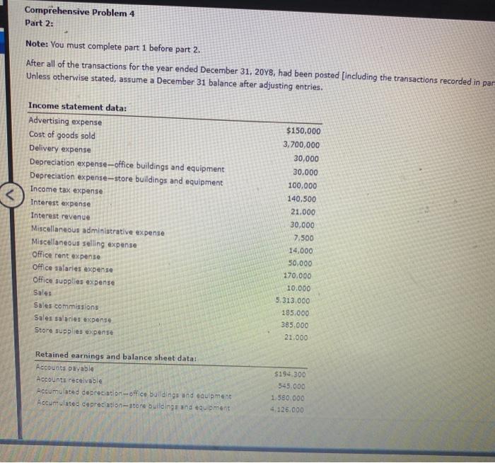 Solved Comprehensive Problem 4 Part 2: Note: You must | Chegg.com