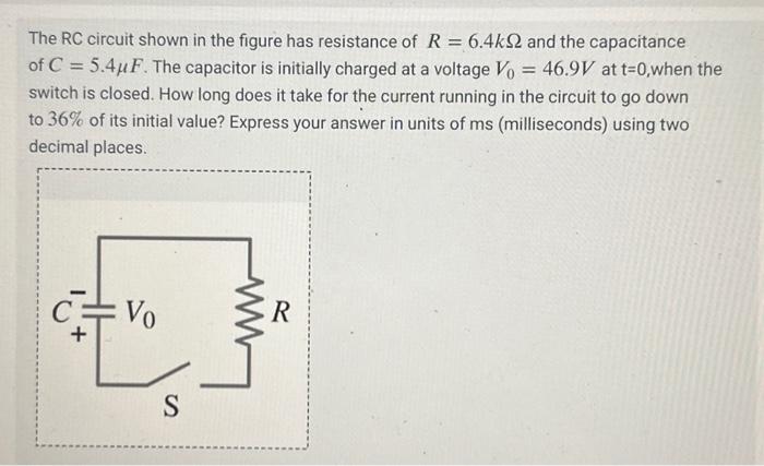 Solved The RC circuit shown in the figure has resistance of | Chegg.com