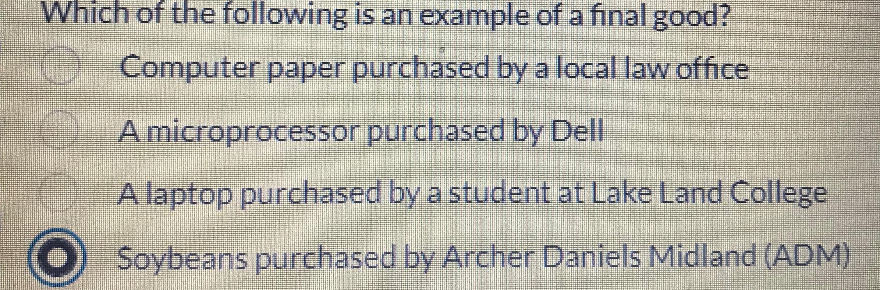Solved Which of the following is an example of a final | Chegg.com