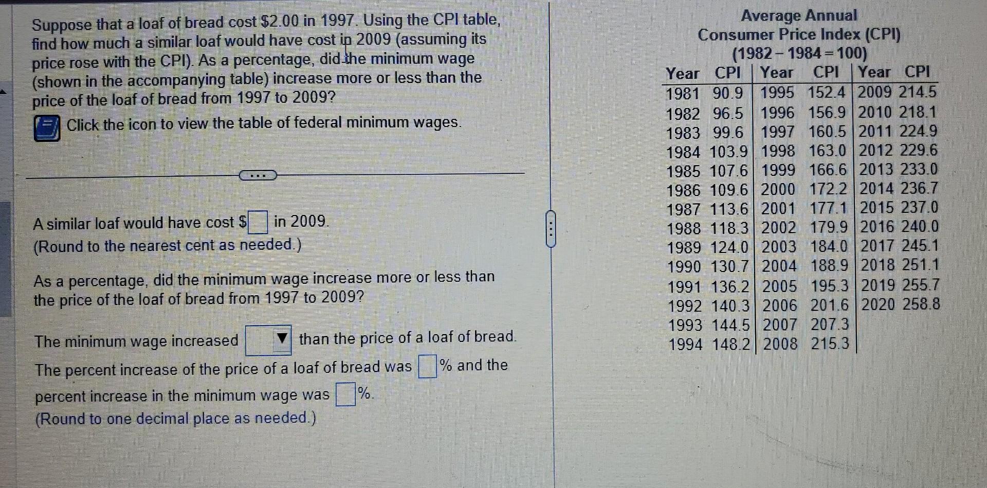 Solved Suppose that a loaf of bread cost 2.00 in 1997.