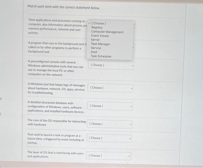 Solved Match each term with the correct statement below. | Chegg.com