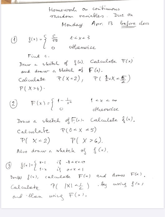 Solved Homework on continuous random variables. Duc on | Chegg.com