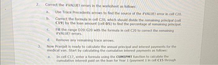 Solved 2. Correct The \#VALUE! Errors In The Worksheet As | Chegg.com