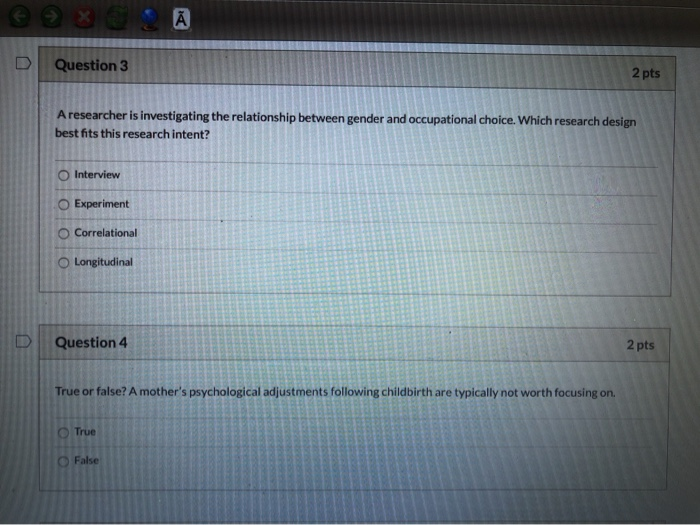 Solved Question 3 2 pts A researcher is investigating the | Chegg.com