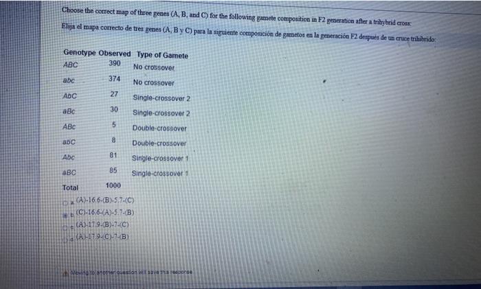 Solved Choose the correct map of three genes (A, B, and C) | Chegg.com