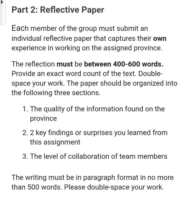 Solved Part 2: Reflective Paper Each member of the group