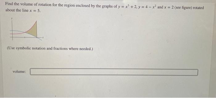 Solved Find the volume of rotation for the region enclosed | Chegg.com
